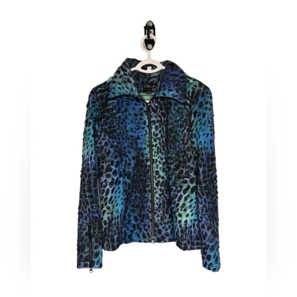 Vintage Clara S. 90s Cheeta Print Sheer Bomber Jacket Coat Made In USA Size L